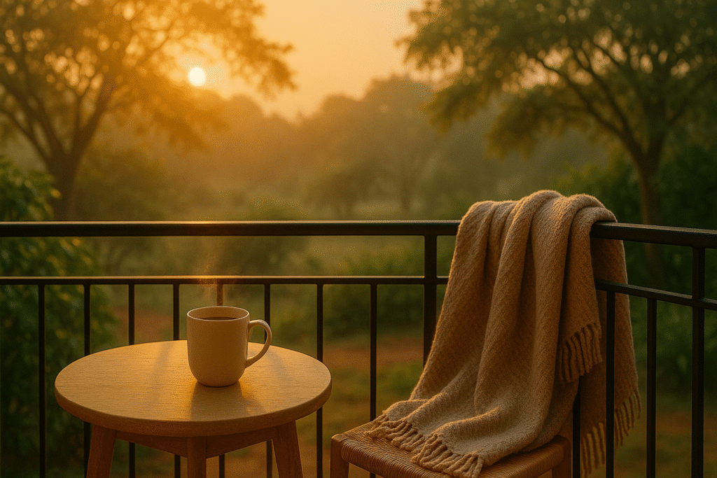 Cozy balcony morning coffee